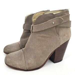 Rag & Bone Harrow Taupe Tan Suede Stacked‎ Heel Ankle Boots Size 36 6 US